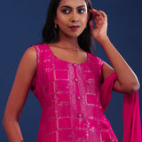 Rich Pink Banarsi Silk Kurti Set