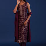 Plum Purple Banarsi Silk Kurti Set