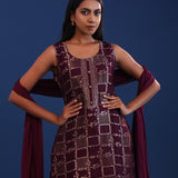 Plum Purple Banarsi Silk Kurti Set