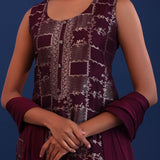 Plum Purple Banarsi Silk Kurti Set