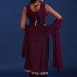 Plum Purple Banarsi Silk Kurti Set