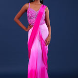 Ombre Pink Crepe Silk Embroidered Drape Saree