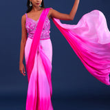 Ombre Pink Crepe Silk Embroidered Drape Saree