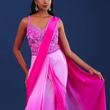 Ombre Pink Crepe Silk Embroidered Drape Saree