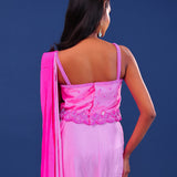 Ombre Pink Crepe Silk Embroidered Drape Saree