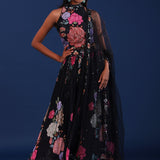 Black Organza Floral Lehenga Set