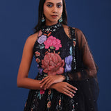 Black Organza Floral Lehenga Set