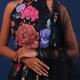 Black Organza Floral Lehenga Set