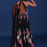 Black Organza Floral Lehenga Set