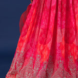 Pink And Orange Organza Bandhani Printed Lehenga Set