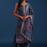 Dark Forest Green Crepe Floral Printed Kurti Set