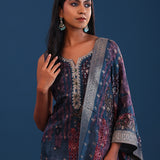 Dark Forest Green Crepe Floral Printed Kurti Set