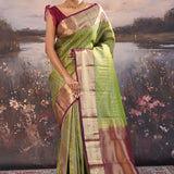 Green Kanjivaram Silk Saree With Contrast Border