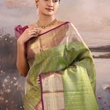 Green Kanjivaram Silk Saree With Contrast Border