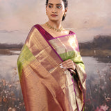 Green Kanjivaram Silk Saree With Contrast Border