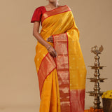 Yellow Kanjivaram Silk Saree With Contrast Border