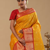 Yellow Kanjivaram Silk Saree With Contrast Border