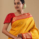 Yellow Kanjivaram Silk Saree With Contrast Border