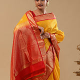 Yellow Kanjivaram Silk Saree With Contrast Border