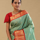 Mint Green Kanjivaram Silk Saree With Checks Pattern