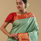 Mint Green Kanjivaram Silk Saree With Checks Pattern