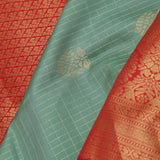 Mint Green Kanjivaram Silk Saree With Checks Pattern