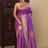 Violet Kanjivaram Silk Saree With Leaf Jaal