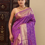 Violet Kanjivaram Silk Saree With Leaf Jaal