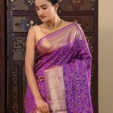 Violet Kanjivaram Silk Saree With Leaf Jaal