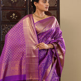 Violet Kanjivaram Silk Saree With Leaf Jaal