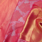 Rich Carmine Pinkish Red Kanjivaram Silk Saree With Contrast Border