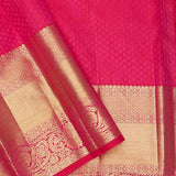 Rich Carmine Pinkish Red Kanjivaram Silk Saree With Contrast Border