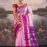 Purple Kanjivaram Kora Saree With Checks Pattern