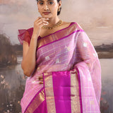 Purple Kanjivaram Kora Saree With Checks Pattern