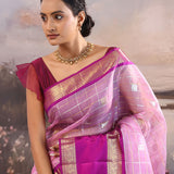 Purple Kanjivaram Kora Saree With Checks Pattern