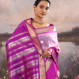 Purple Kanjivaram Kora Saree With Checks Pattern