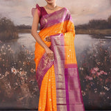 Pumpkin Orange Kanjivaram Silk Saree With Contrast Border