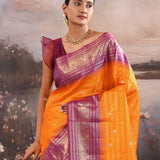 Pumpkin Orange Kanjivaram Silk Saree With Contrast Border