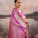 Pumpkin Orange Kanjivaram Silk Saree With Contrast Border