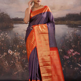 Bleached Coral Purple Kanjivaram Silk Saree With Contrast Border