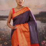 Bleached Coral Purple Kanjivaram Silk Saree With Contrast Border