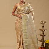 Beige Kanjivaram Silk Saree With Stripes