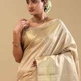 Beige Kanjivaram Silk Saree With Stripes
