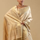 Beige Kanjivaram Silk Saree With Stripes