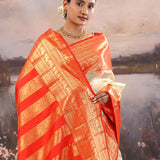 Desert Sand Beige Kanjivaram Kora Tissue Saree With Peacock Motifs