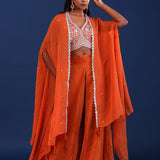Orange Crepe Silk Indo Western Choli Set