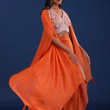 Orange Crepe Silk Indo Western Choli Set