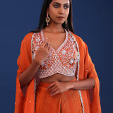 Orange Crepe Silk Indo Western Choli Set