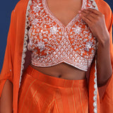 Orange Crepe Silk Indo Western Choli Set