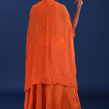 Orange Crepe Silk Indo Western Choli Set